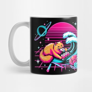 CUTE CAT EATING SUSHI WAVE JAPANESE 80'S VIBE Mug